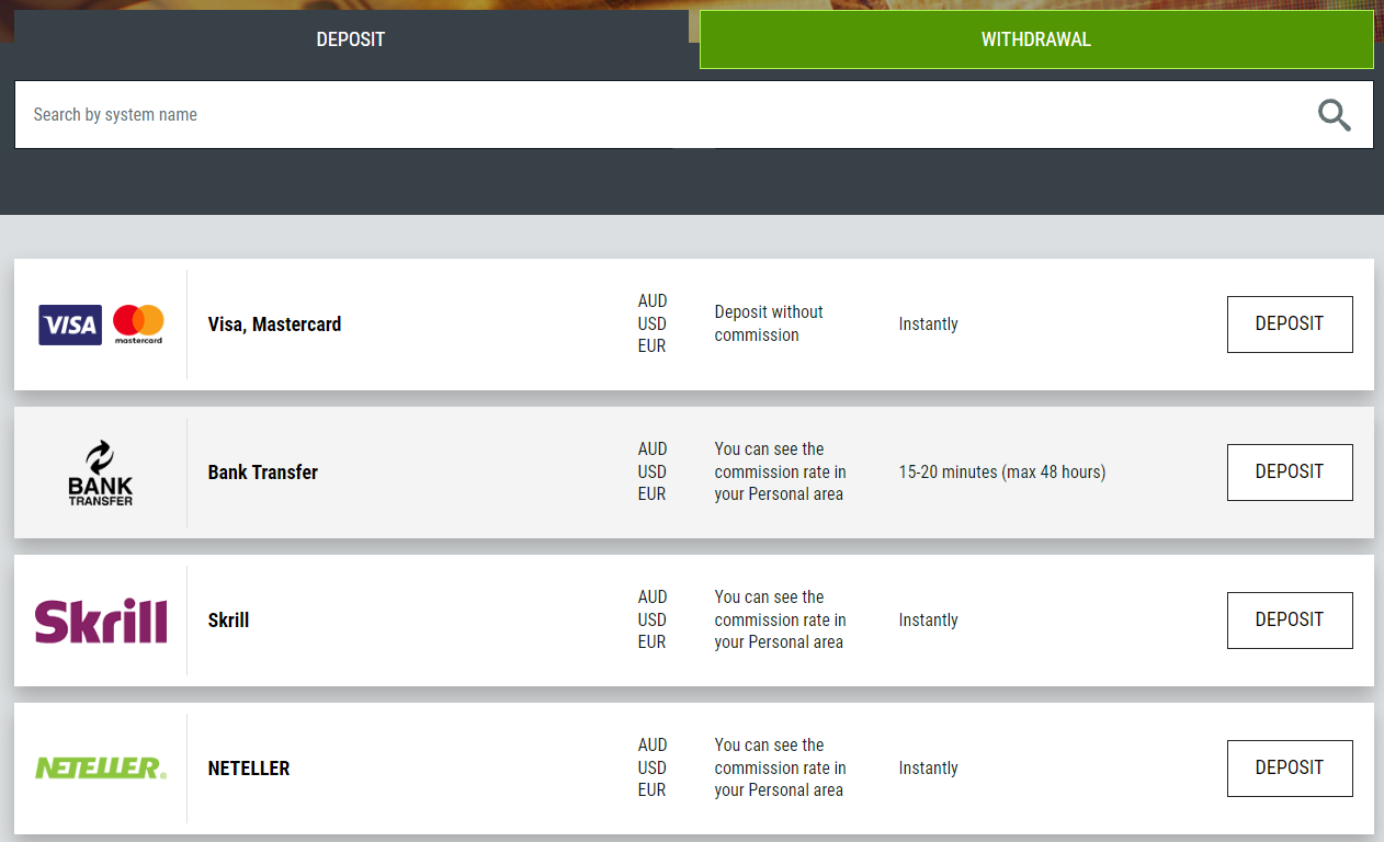 FBS Deposit Methods