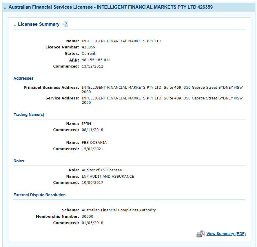 FBS ASIC regulation